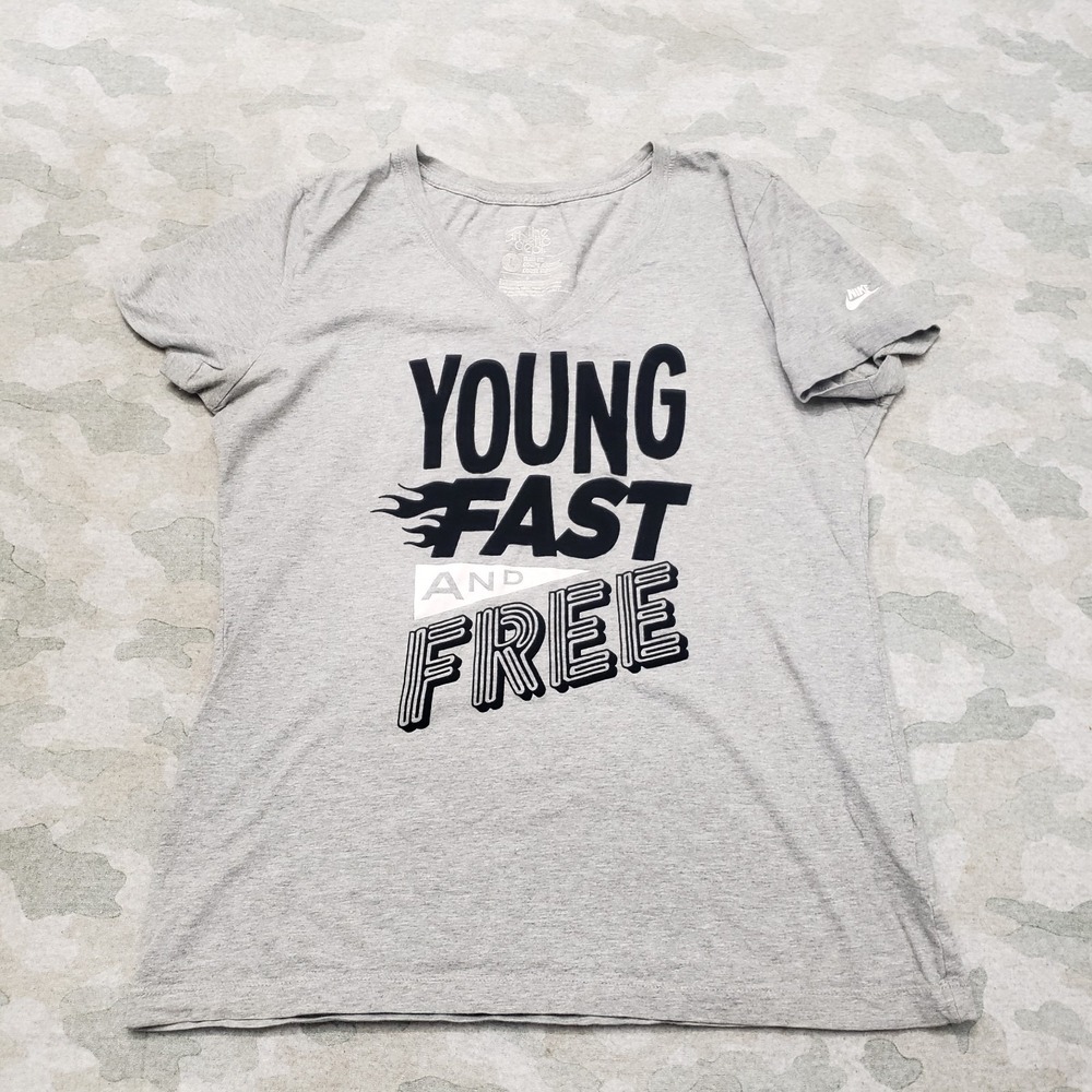 Nike Top Womens Large Gray Slim Fit V-Neck Short Sleeve